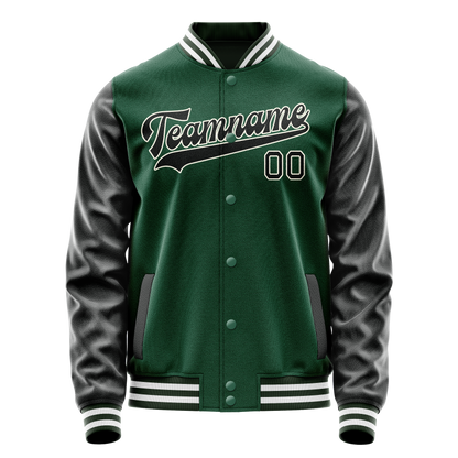 Custom Kelly-Green Black Solid Color Varsity Letterman Jacket