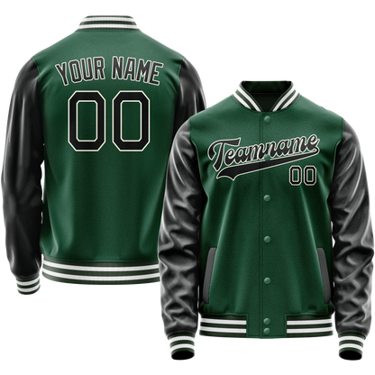 Custom Kelly-Green Texas-Orange Solid Color Varsity Letterman Jacket