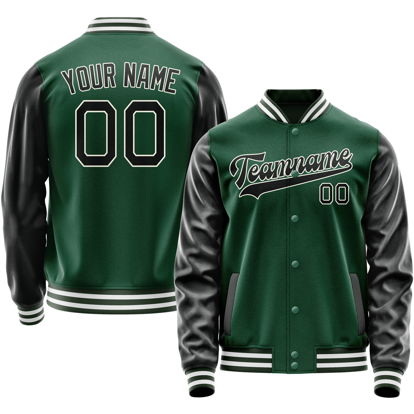 Custom Kelly-Green Black Solid Color Varsity Letterman Jacket