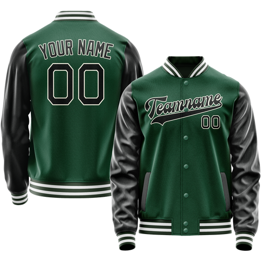 Custom Kelly-Green Black Solid Color Varsity Letterman Jacket
