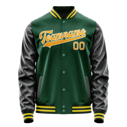 Custom Kelly-Green Gold Solid Color Varsity Letterman Jacket
