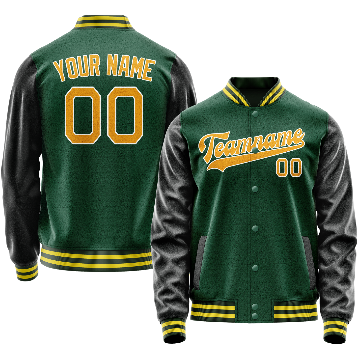 Custom Kelly-Green Gold Solid Color Varsity Letterman Jacket