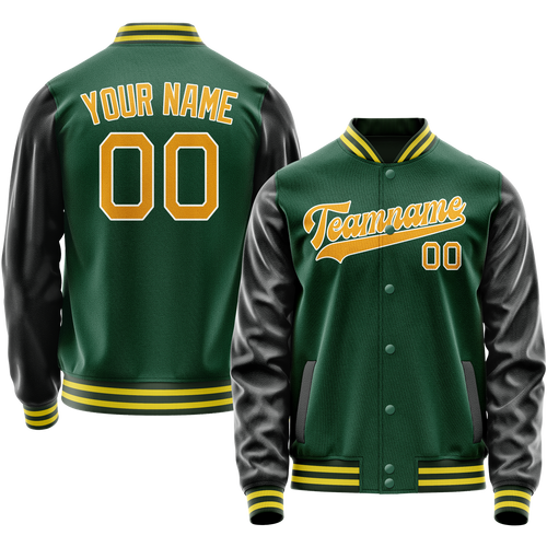 Custom Kelly-Green Gold Solid Color Varsity Letterman Jacket
