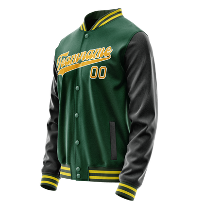 Custom Kelly-Green Gold Solid Color Varsity Letterman Jacket