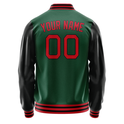 Custom Kelly-Green Black Solid Color Varsity Letterman Jacket