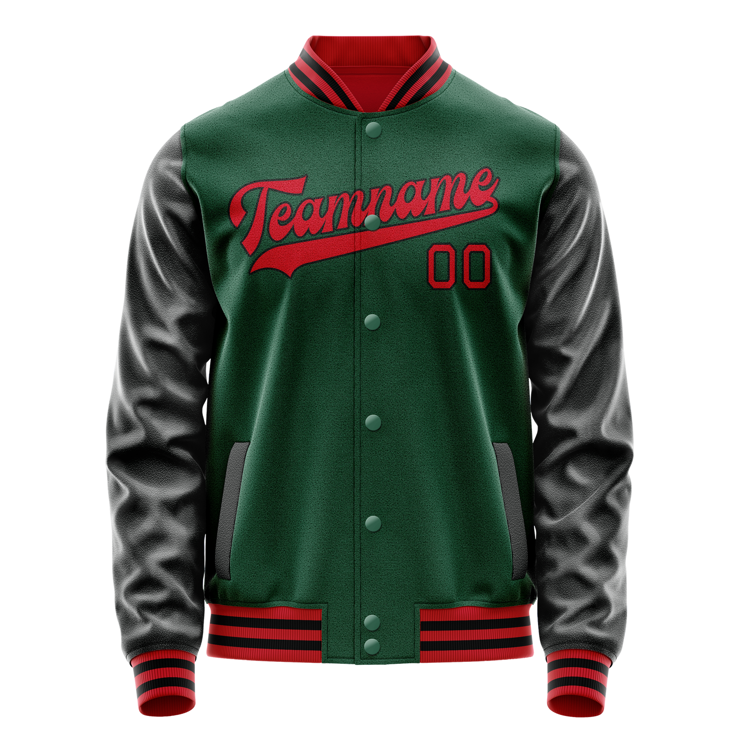 Custom Kelly-Green Black Solid Color Varsity Letterman Jacket
