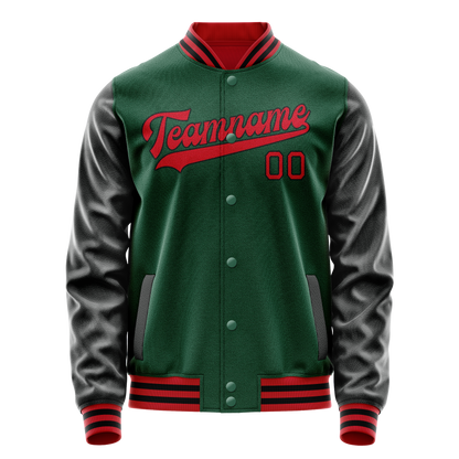 Custom Kelly-Green Black Solid Color Varsity Letterman Jacket
