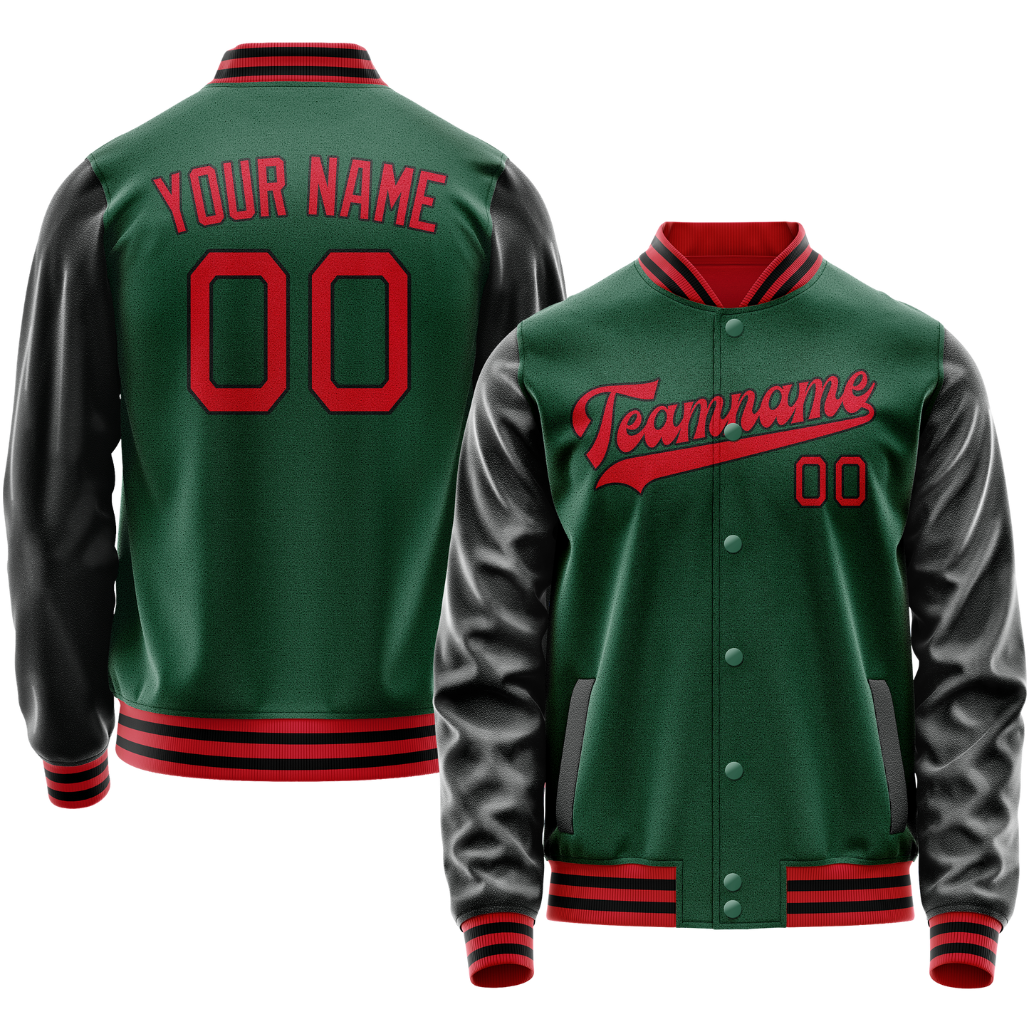 Custom Kelly-Green Black Solid Color Varsity Letterman Jacket