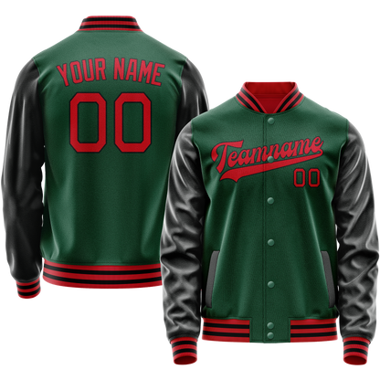 Custom Kelly-Green Black Solid Color Varsity Letterman Jacket