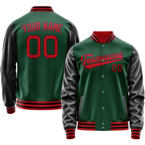 Custom Kelly-Green Black Solid Color Varsity Letterman Jacket