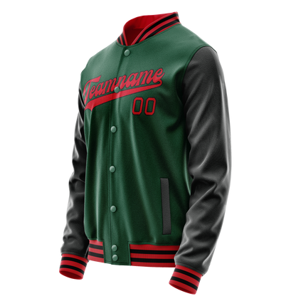 Custom Kelly-Green Black Solid Color Varsity Letterman Jacket