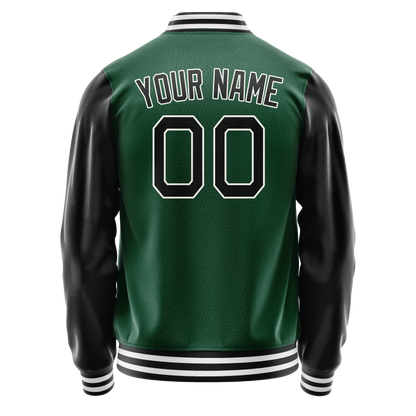 Custom Kelly-Green Black Solid Color Varsity Letterman Jacket
