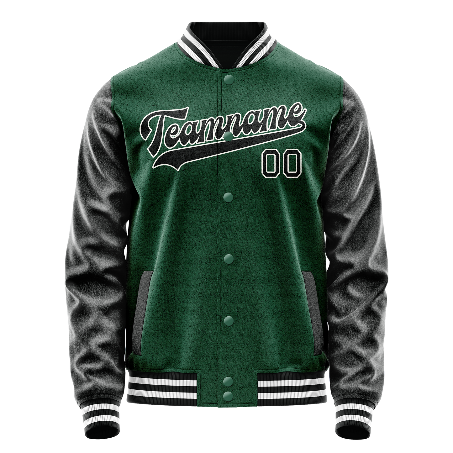 Custom Kelly-Green Black Solid Color Varsity Letterman Jacket