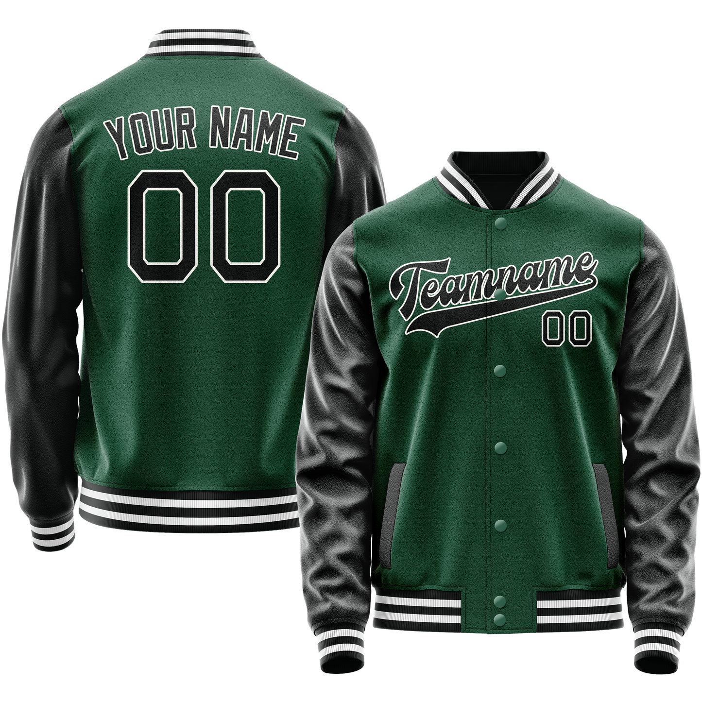 Custom Kelly-Green Black Solid Color Varsity Letterman Jacket