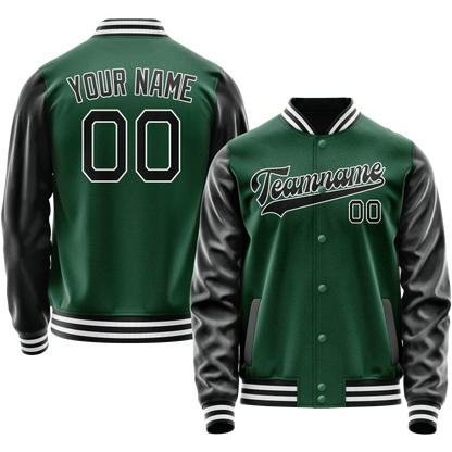 Custom Kelly-Green Black Solid Color Varsity Letterman Jacket