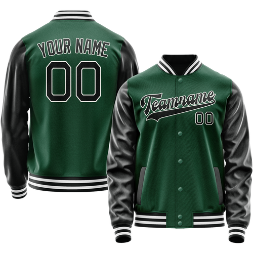 Custom Kelly-Green Black Solid Color Varsity Letterman Jacket