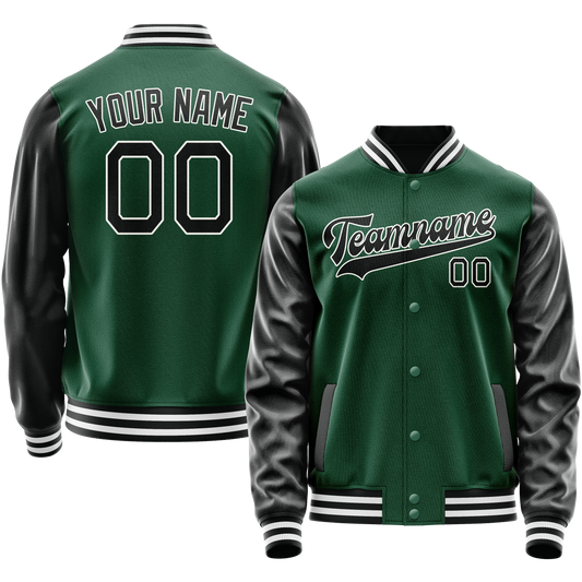Custom Kelly-Green Black Solid Color Varsity Letterman Jacket