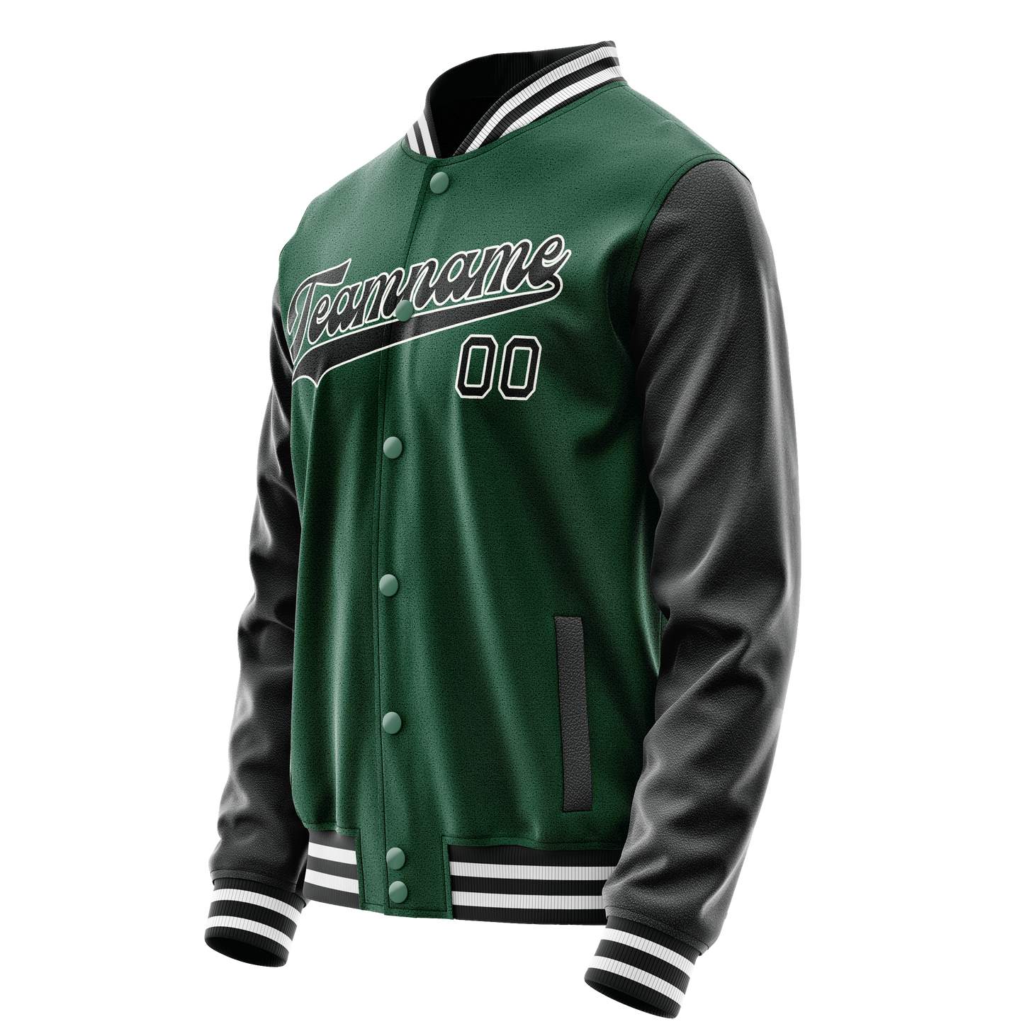 Custom Kelly-Green Black Solid Color Varsity Letterman Jacket