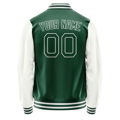 Custom Kelly-Green White Solid Color Varsity Letterman Jacket