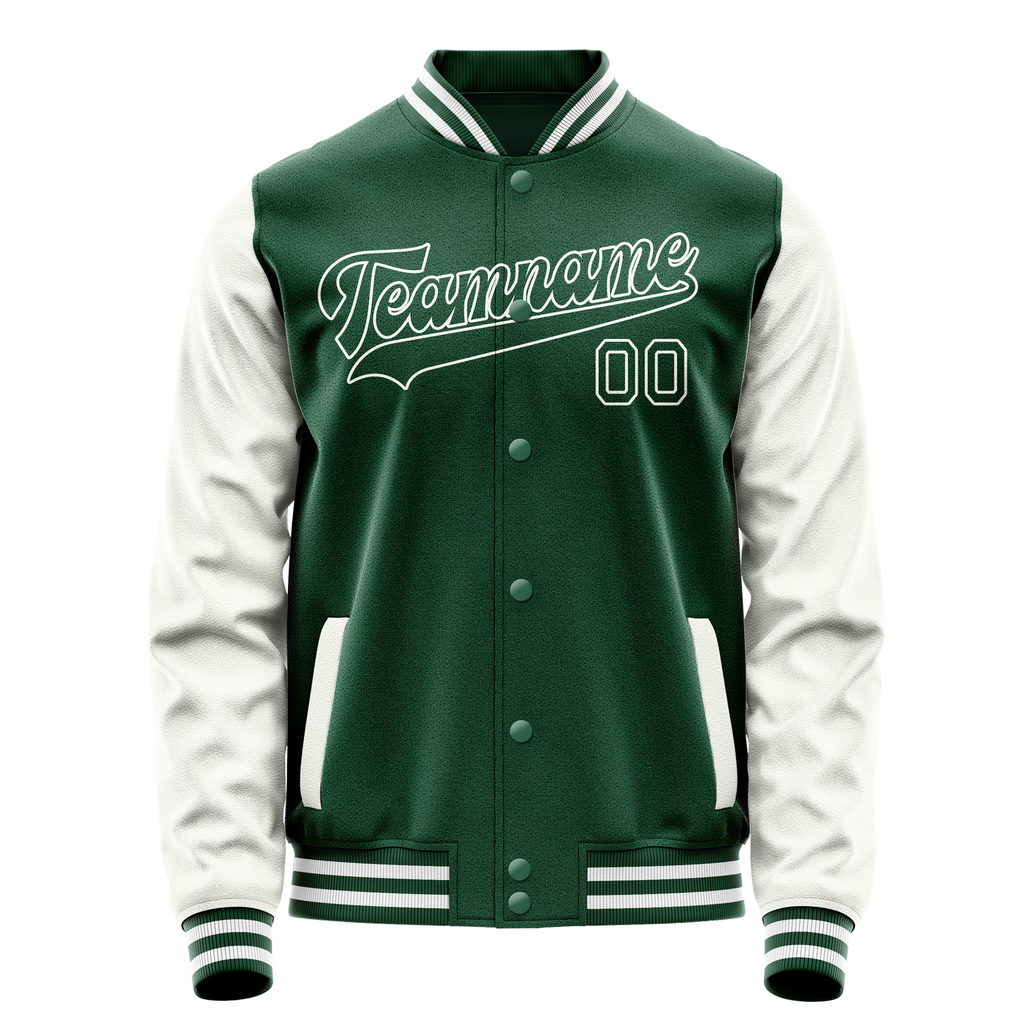 Custom Kelly-Green White Solid Color Varsity Letterman Jacket