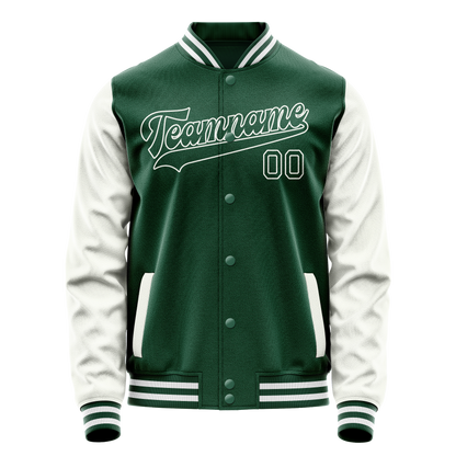 Custom Kelly-Green White Solid Color Varsity Letterman Jacket