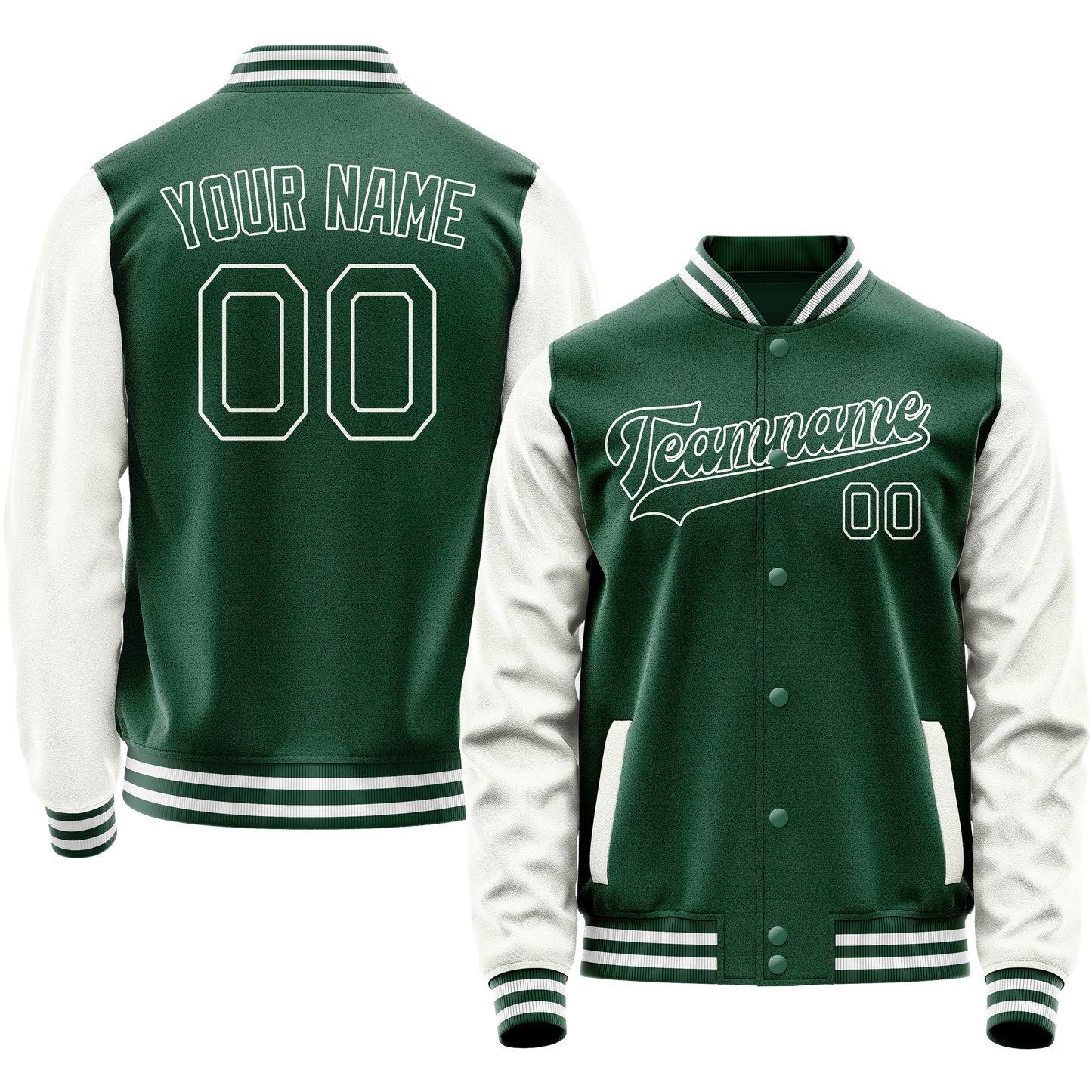 Custom Kelly-Green White Solid Color Varsity Letterman Jacket