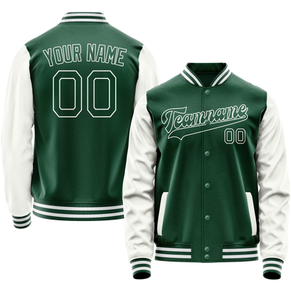 Custom Kelly-Green White Solid Color Varsity Letterman Jacket