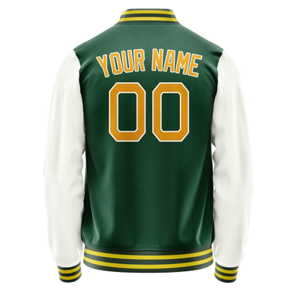 Custom Kelly-Green White Solid Color Varsity Letterman Jacket