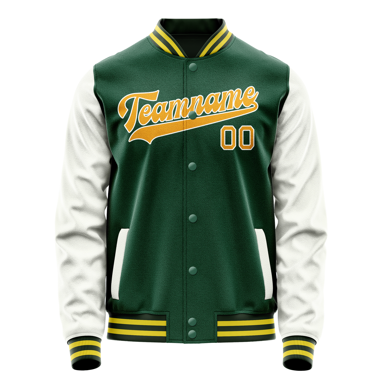 Custom Kelly-Green White Solid Color Varsity Letterman Jacket