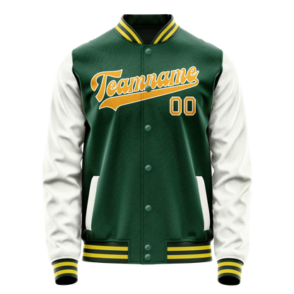 Custom Kelly-Green White Solid Color Varsity Letterman Jacket
