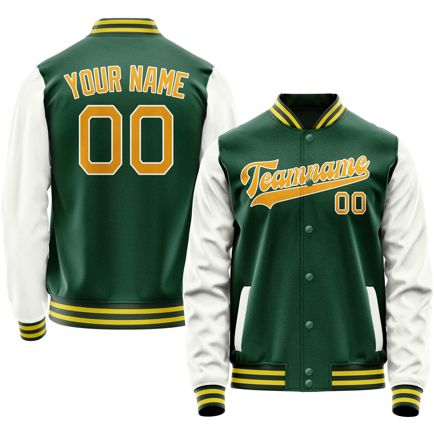 Custom Kelly-Green White Solid Color Varsity Letterman Jacket