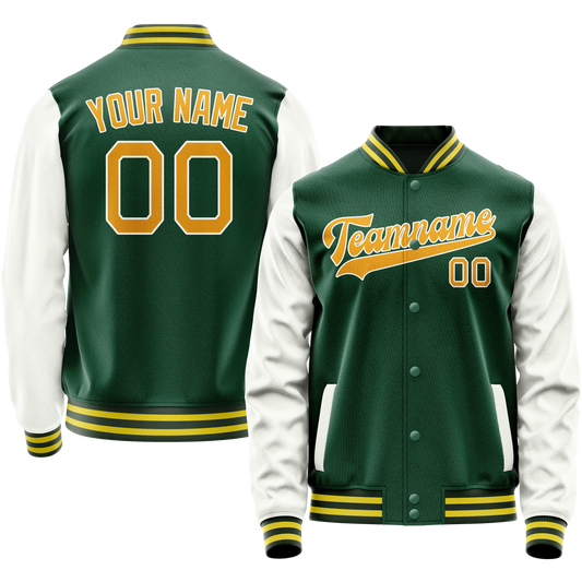 Custom Kelly-Green White Solid Color Varsity Letterman Jacket