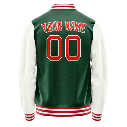 Custom Kelly-Green White Solid Color Varsity Letterman Jacket