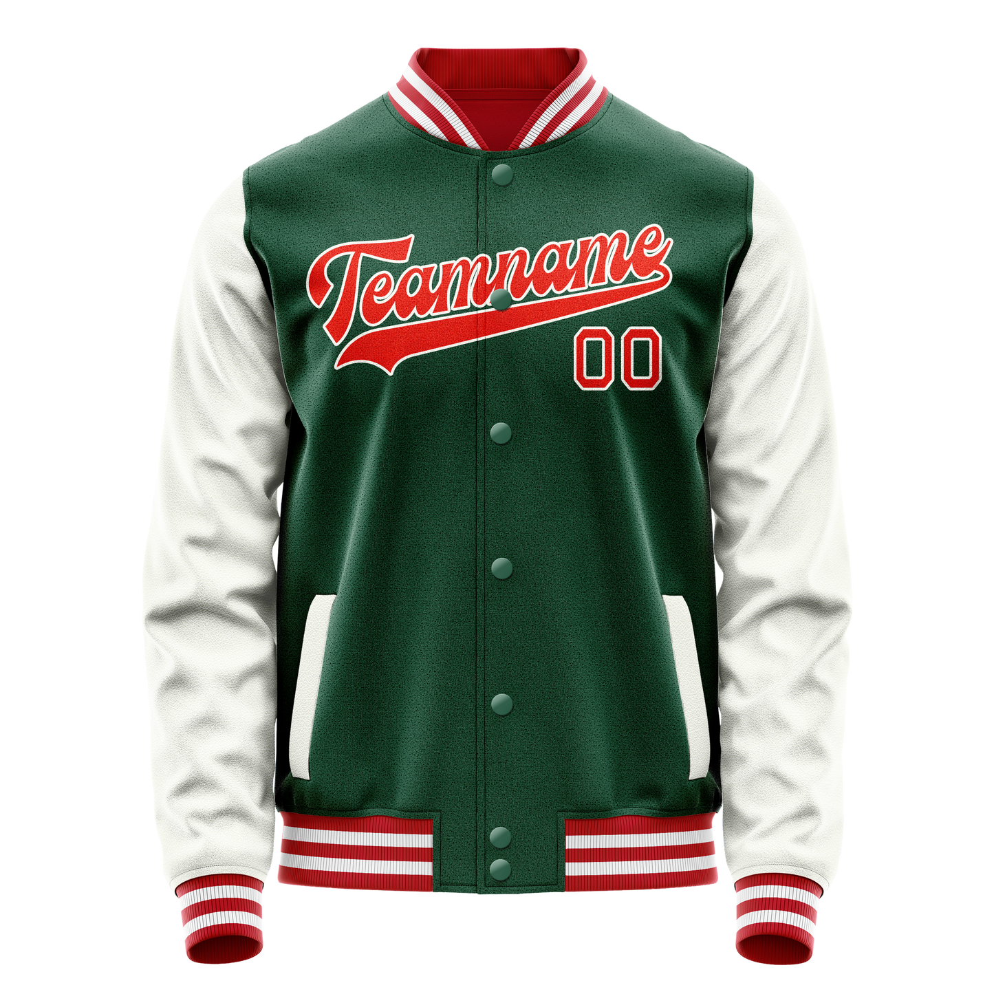 Custom Kelly-Green White Solid Color Varsity Letterman Jacket