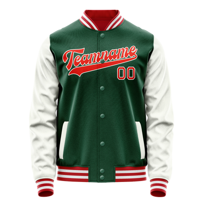 Custom Kelly-Green White Solid Color Varsity Letterman Jacket