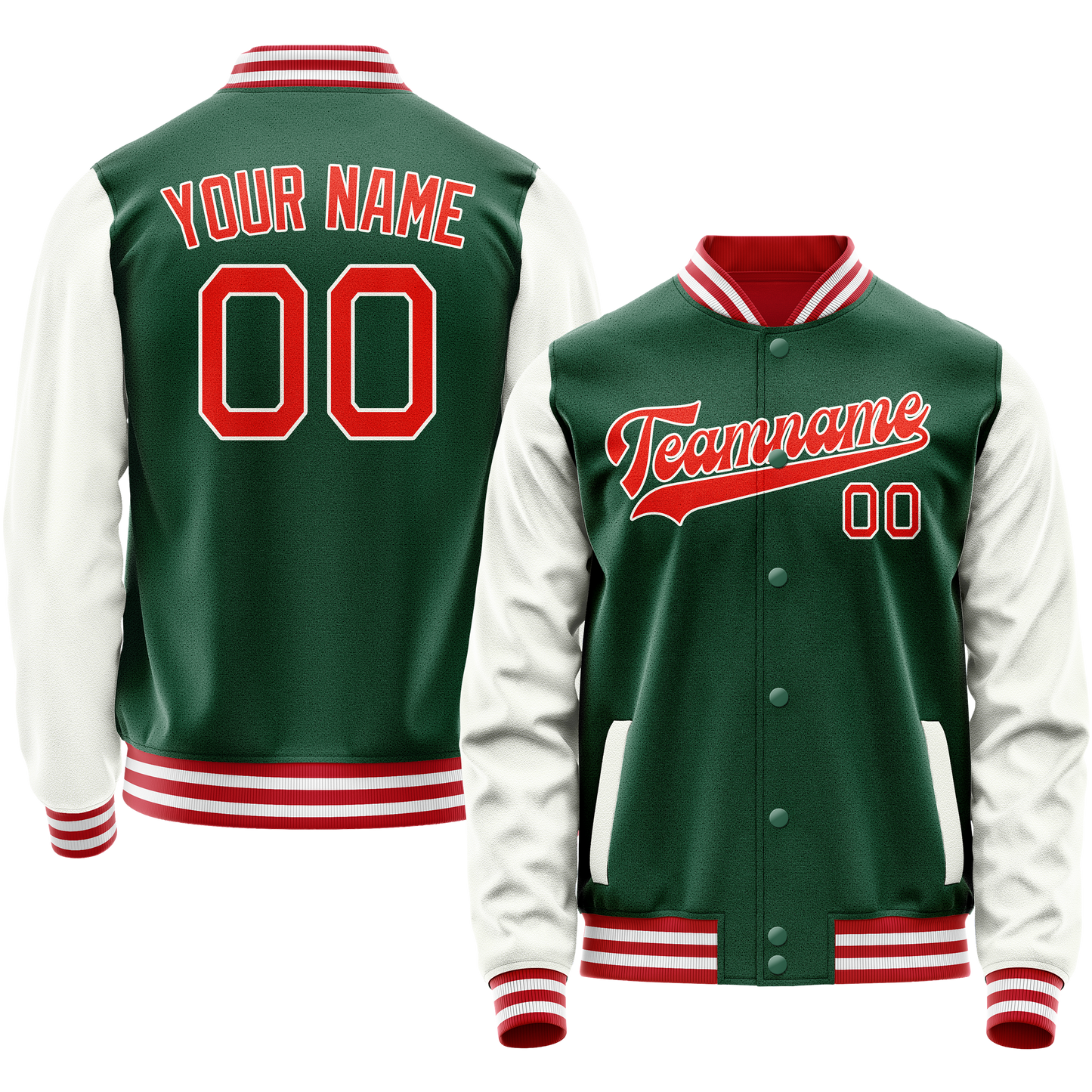 Custom Kelly-Green White Solid Color Varsity Letterman Jacket