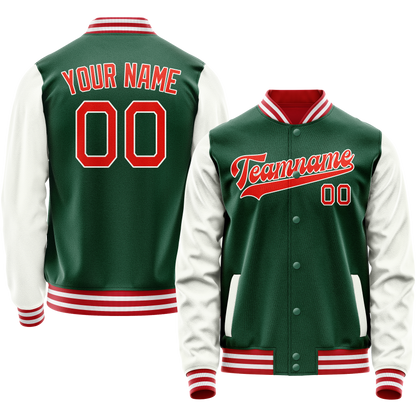 Custom Kelly-Green White Solid Color Varsity Letterman Jacket