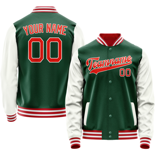 Custom Kelly-Green White Solid Color Varsity Letterman Jacket