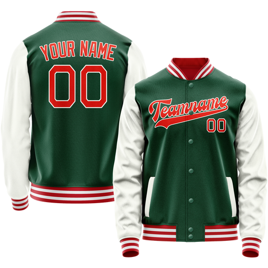 Custom Kelly-Green White Solid Color Varsity Letterman Jacket