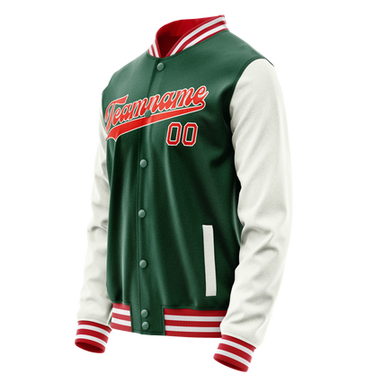 Custom Kelly-Green White Solid Color Varsity Letterman Jacket