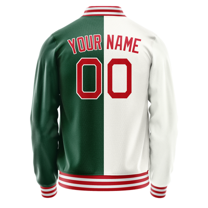 Custom Kelly-Green White Split Varsity Letterman Jacket
