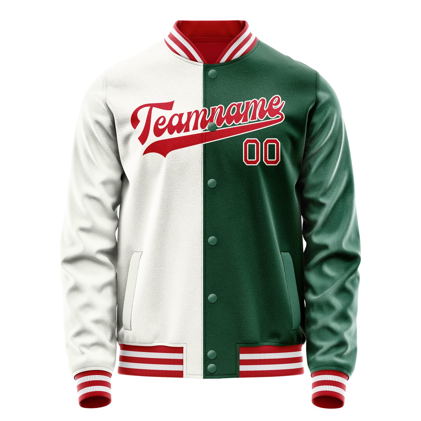Custom Kelly-Green White Split Varsity Letterman Jacket
