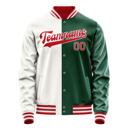Custom Kelly-Green White Split Varsity Letterman Jacket