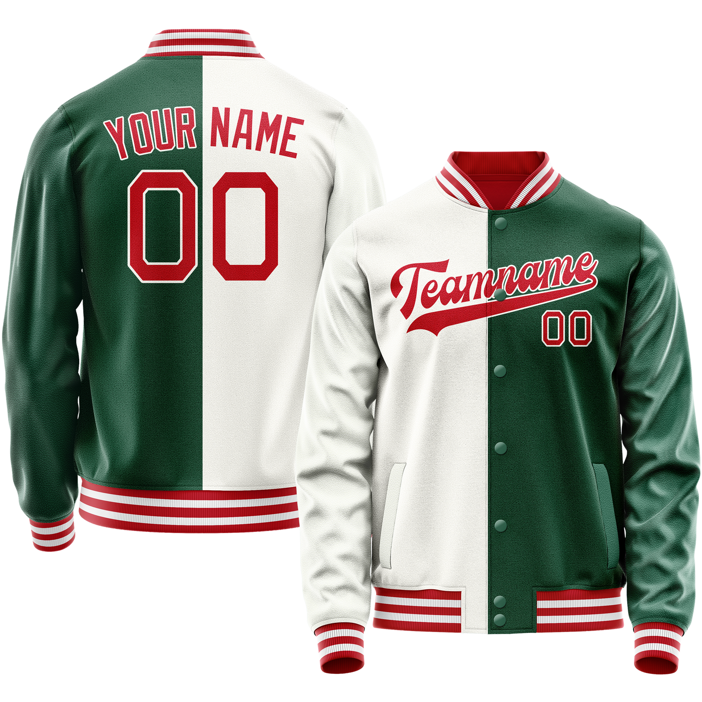 Custom Kelly-Green White Split Varsity Letterman Jacket