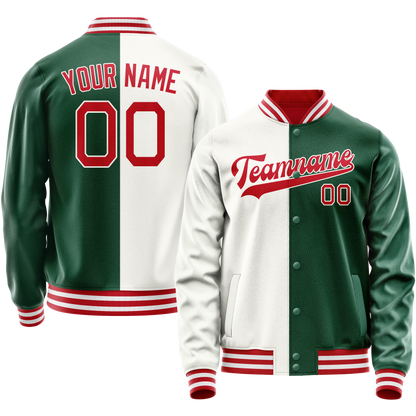 Custom Kelly-Green White Split Varsity Letterman Jacket
