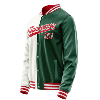 Custom Kelly-Green White Split Varsity Letterman Jacket