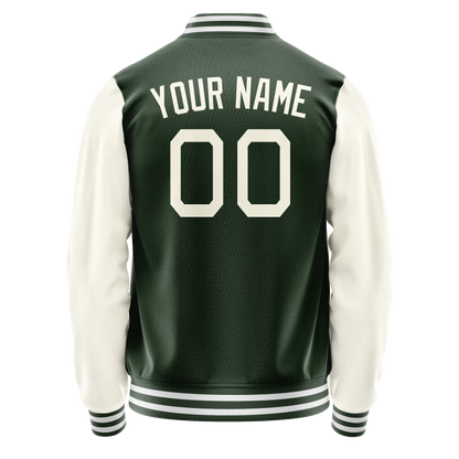 Custom Green Cream Solid Color Varsity Letterman Jacket