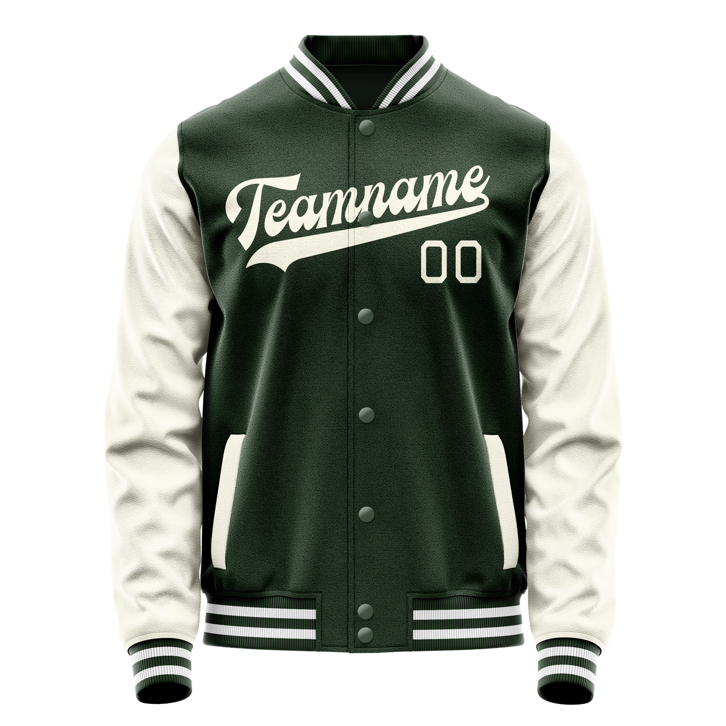 Custom Green Cream Solid Color Varsity Letterman Jacket