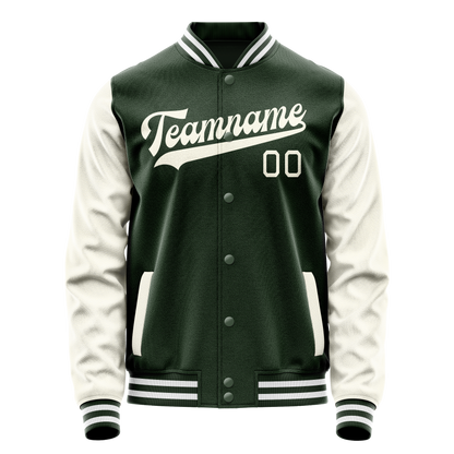Custom Green Cream Solid Color Varsity Letterman Jacket