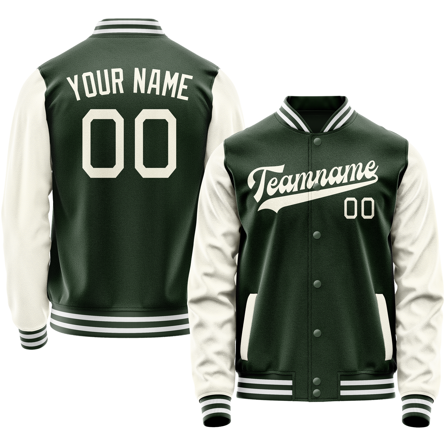 Custom Green Cream Solid Color Varsity Letterman Jacket